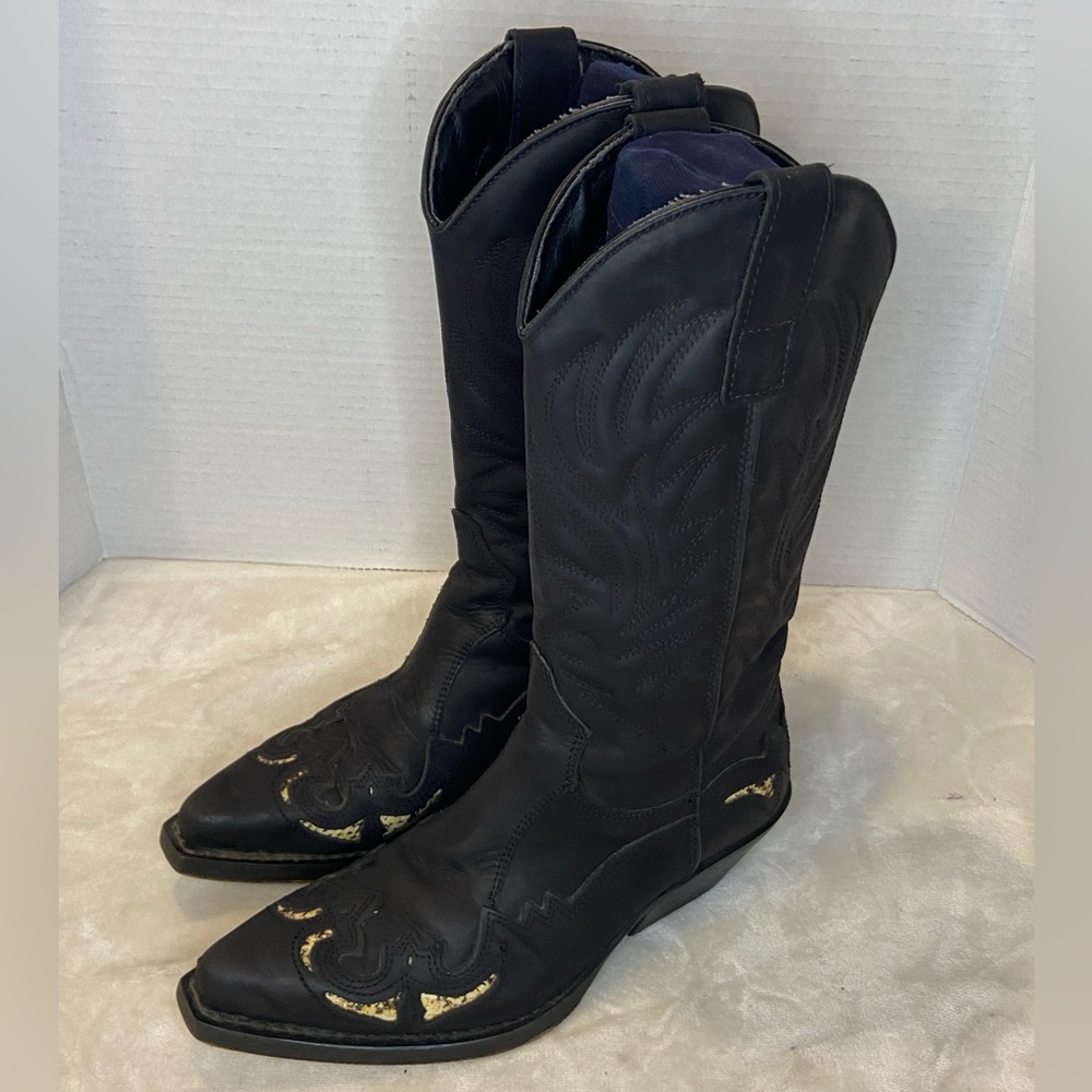 Black Western cowboy boots python ivory sewn EU size 37